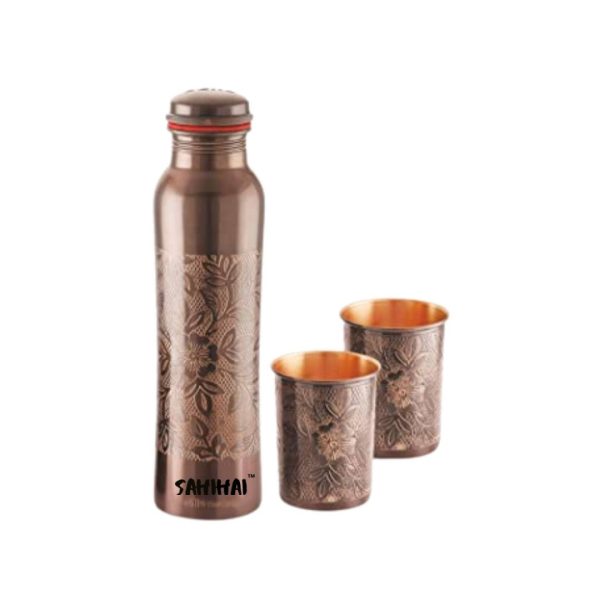 Copper bottle with glass set Copper water bottle and glass Ayurvedic copper bottle set Traditional copper drinkware set Handcrafted copper bottle and tumbler Copper water vessel and glass Eco-friendly copper bottle set Rustic copper jug and glass Health benefits of copper drinkware Pure copper bottle and glass Vintage copper drinkware set Ayurveda and copper utensils Copper kitchenware combo Stylish copper drinkware set Copper wellness set Antique copper bottle and glass Hydration in copper vessels Copper home decor set Copper utensil gift set Rust-resistant copper bottle with glass