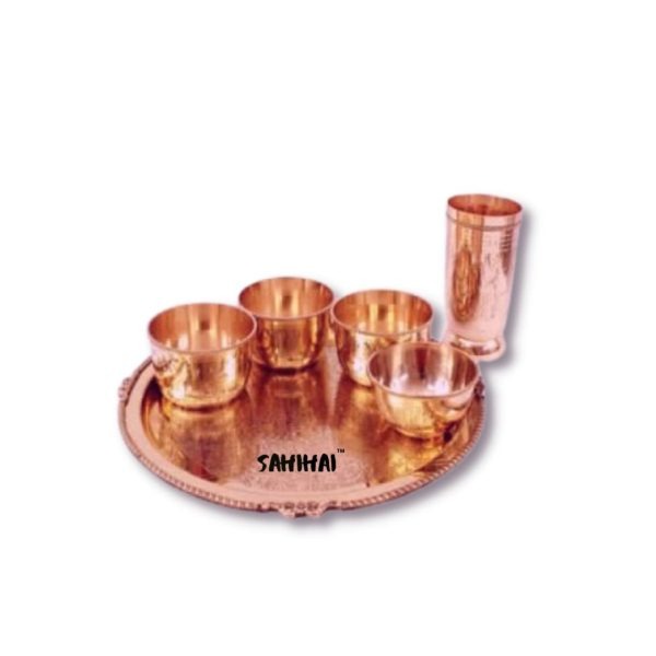 Copper royal thali set Traditional Indian dining set Royal copper dinnerware Copper thali plate and bowls Elegant thali set Handcrafted copper dinner set Vintage-style thali pieces Antique copper dining collection Authentic Indian thali set Rustic copper dinnerware Copper dinner plate and bowls Exquisite copper dinner set Embossed copper thali pieces Classic copper dining ensemble Luxurious copper dinnerware Ornate thali set Copper serving platter and bowls Premium royal thali collection Artisanal copper dinnerware Copper tableware for special occasions